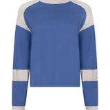 Bassike Long Sleeve Slouch Panelled T-Shirt in Vintage Blue and Ecru