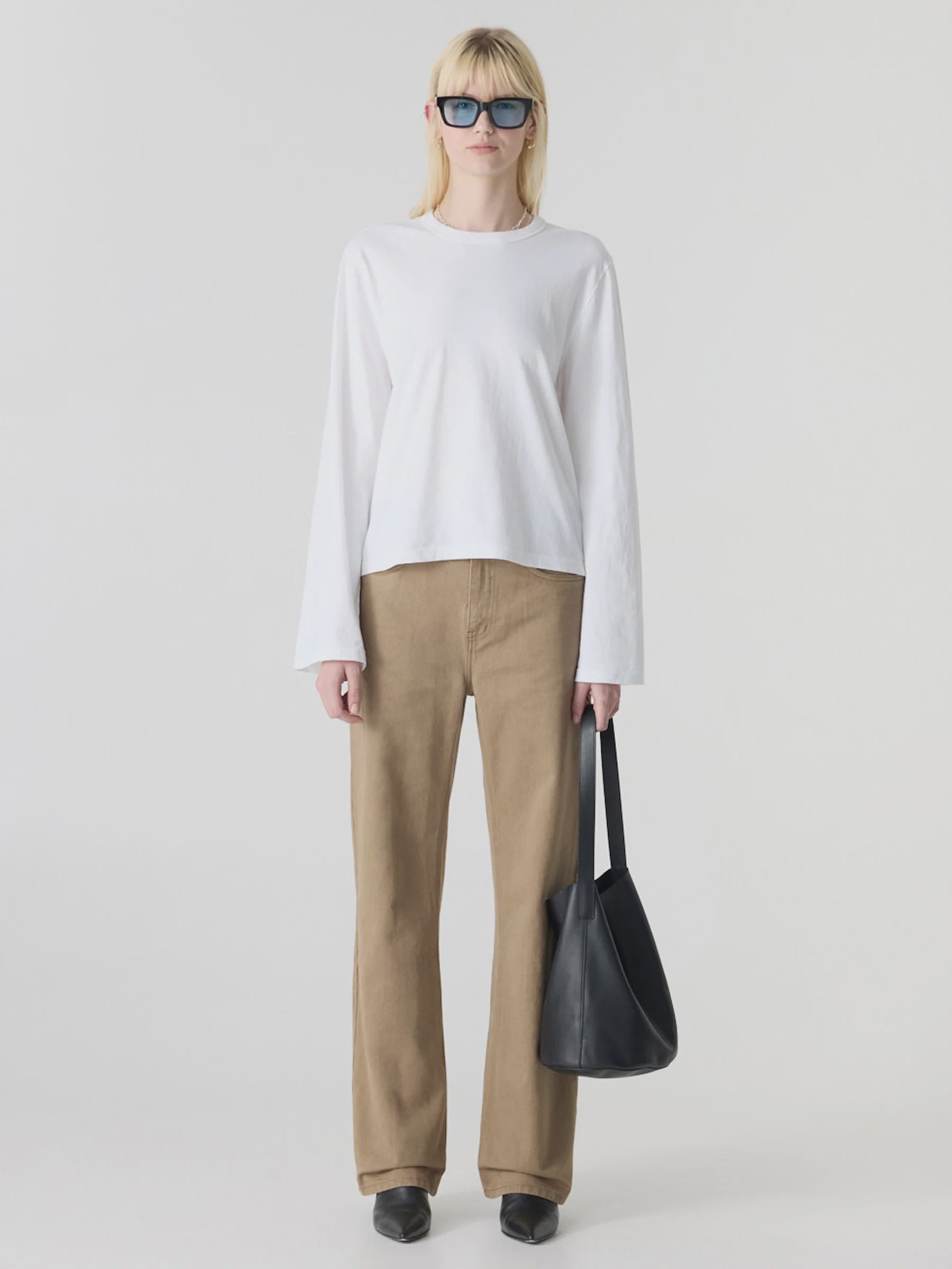 Bassike Boxy Wide Sleeve T-Shirt in White