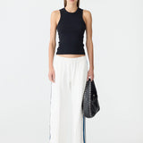 Bassike Double Stripe Wide Leg Pant in White and Cobalt and Ink