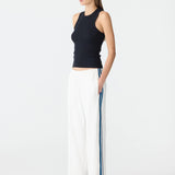 Bassike Double Stripe Wide Leg Pant in White and Cobalt and Ink