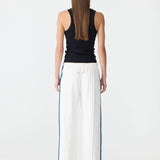 Bassike Double Stripe Wide Leg Pant in White and Cobalt and Ink