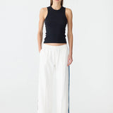 Bassike Double Stripe Wide Leg Pant in White and Cobalt and Ink