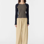 Bassike Drawstring Detail Pull On Pant in Tan