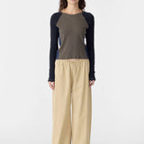 Bassike Drawstring Detail Pull On Pant in Tan