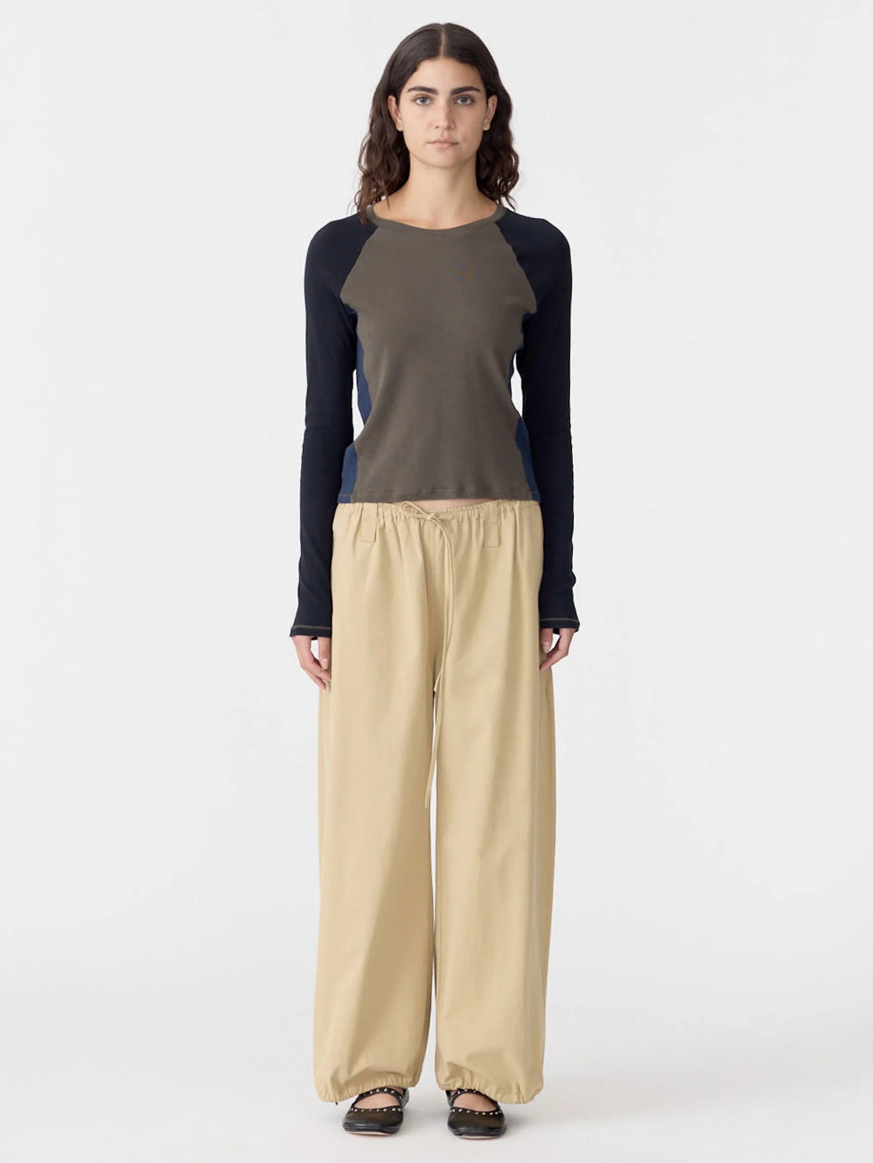 Bassike Drawstring Detail Pull On Pant in Tan