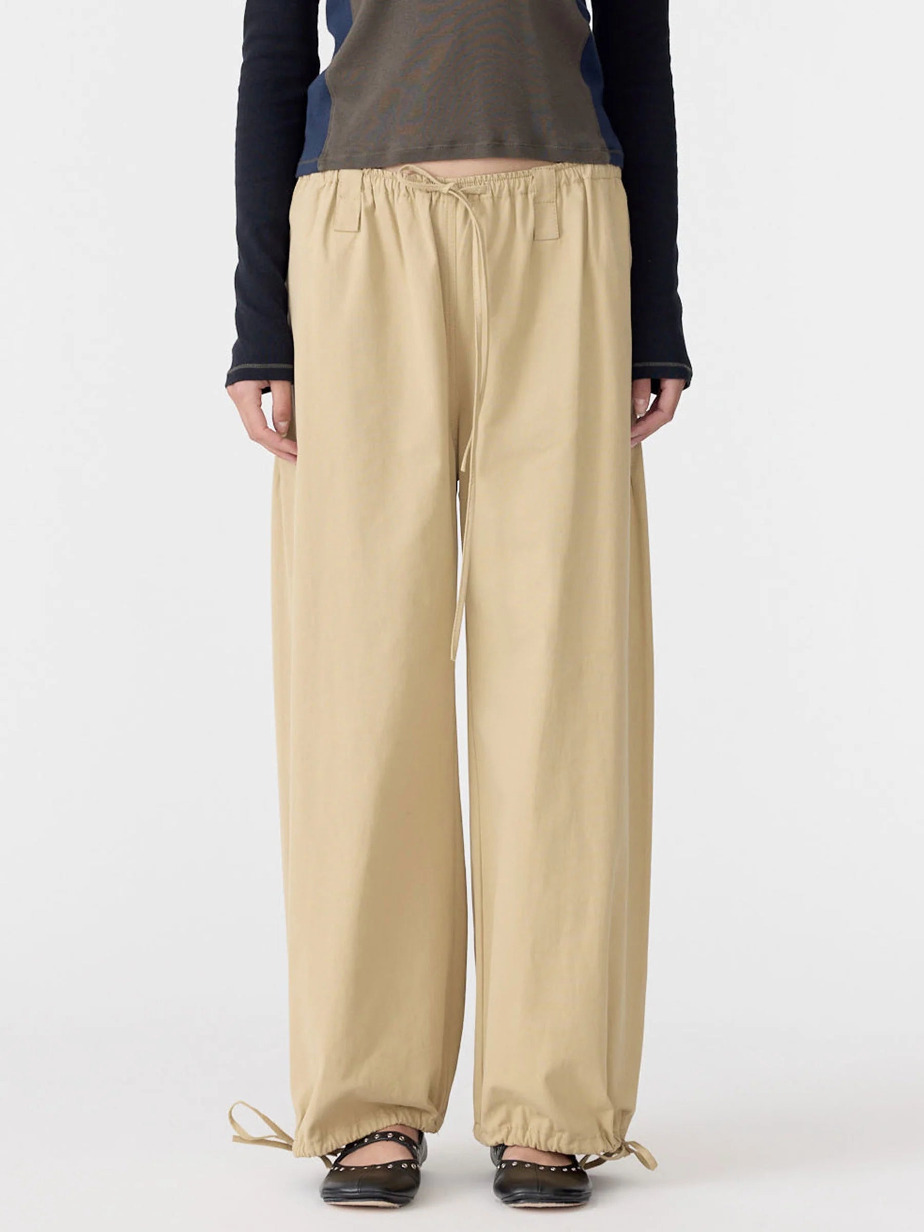 Bassike Drawstring Detail Pull On Pant in Tan