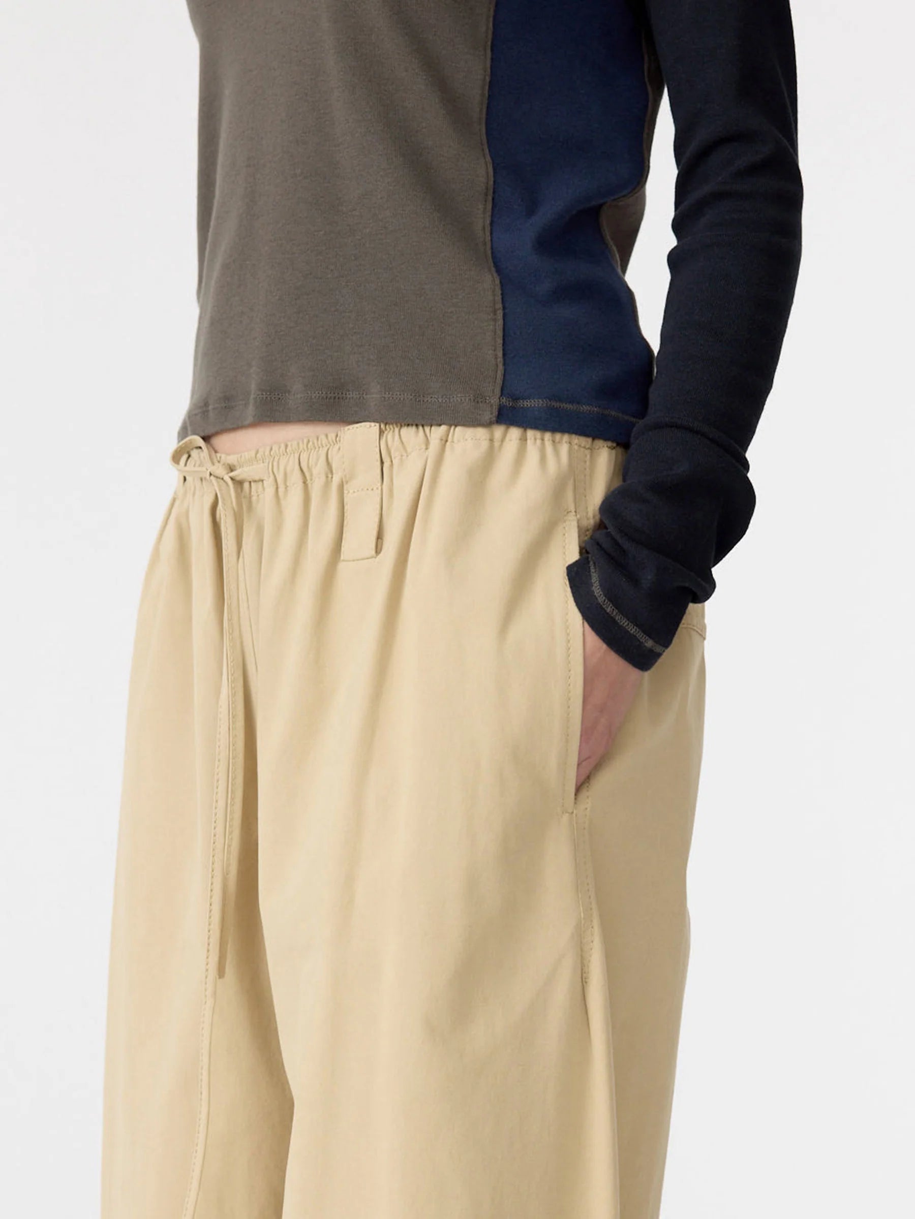 Bassike Drawstring Detail Pull On Pant in Tan