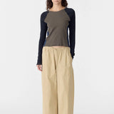 Bassike Drawstring Detail Pull On Pant in Tan
