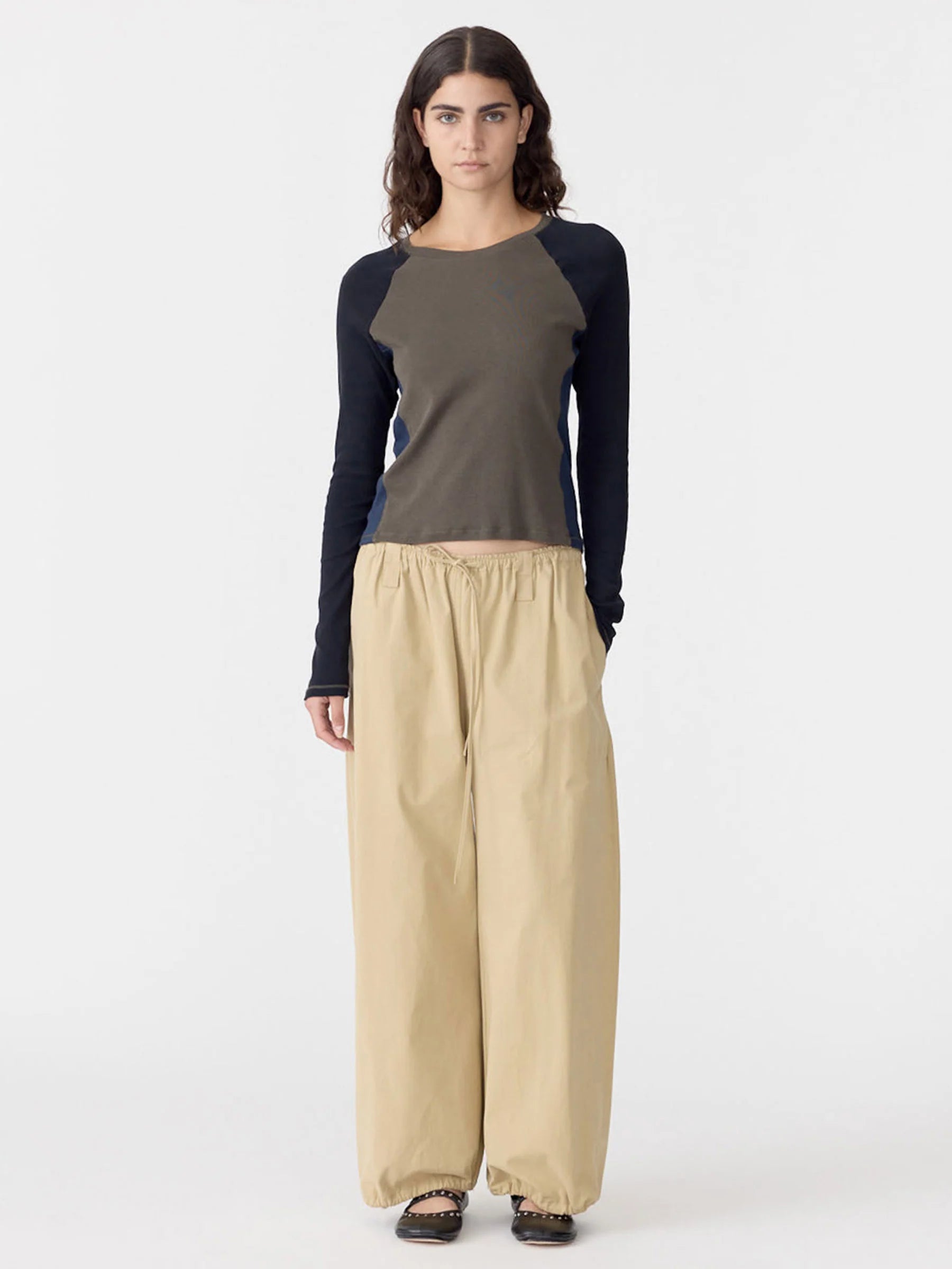 Bassike Drawstring Detail Pull On Pant in Tan