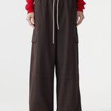 Bassike Crushed Cotton Layered Pant in Chocolate Brown