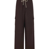 Bassike Crushed Cotton Layered Pant in Chocolate Brown