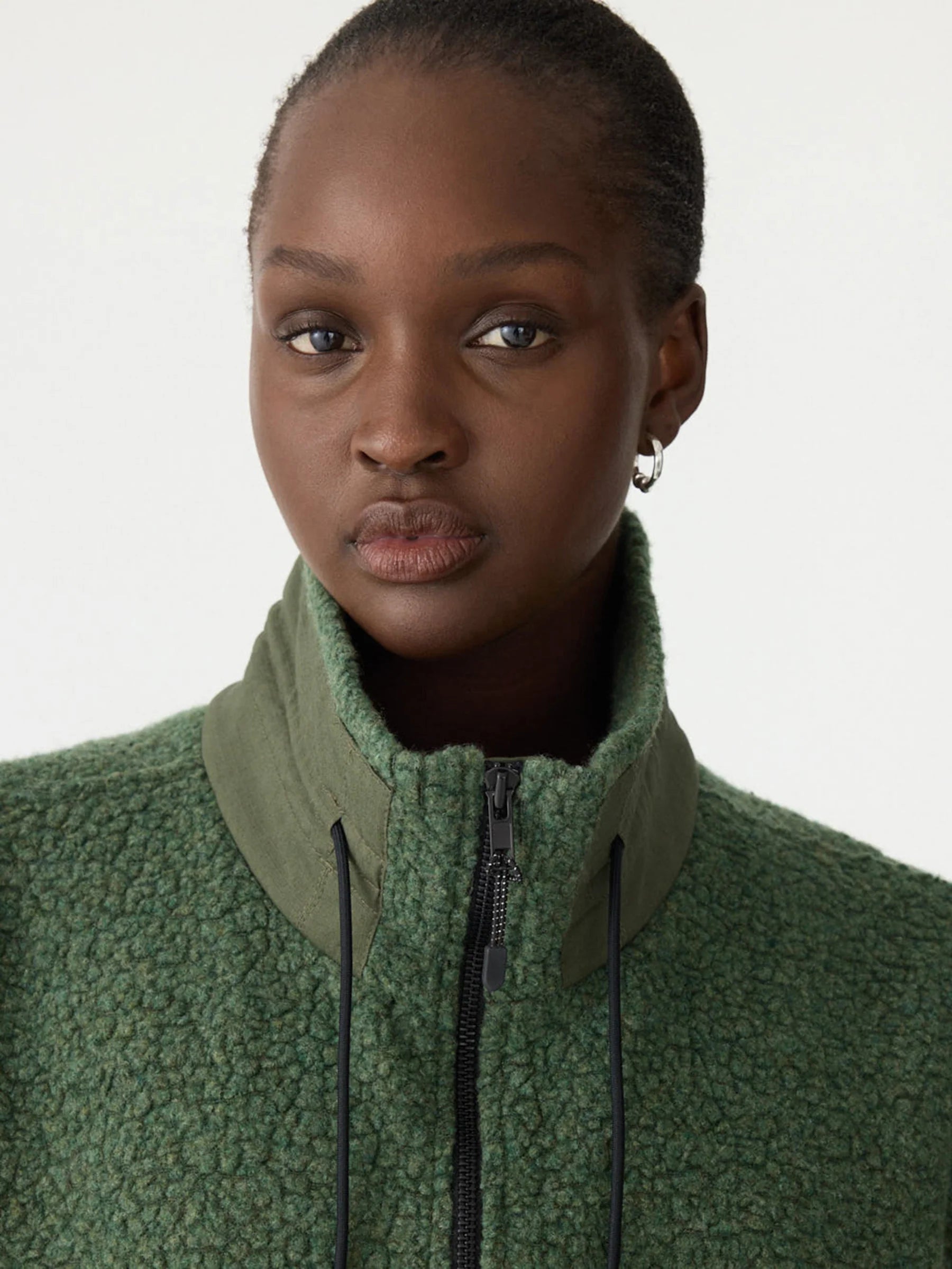 Bassike Textured Wool Popover Vest in Dark Green - close up