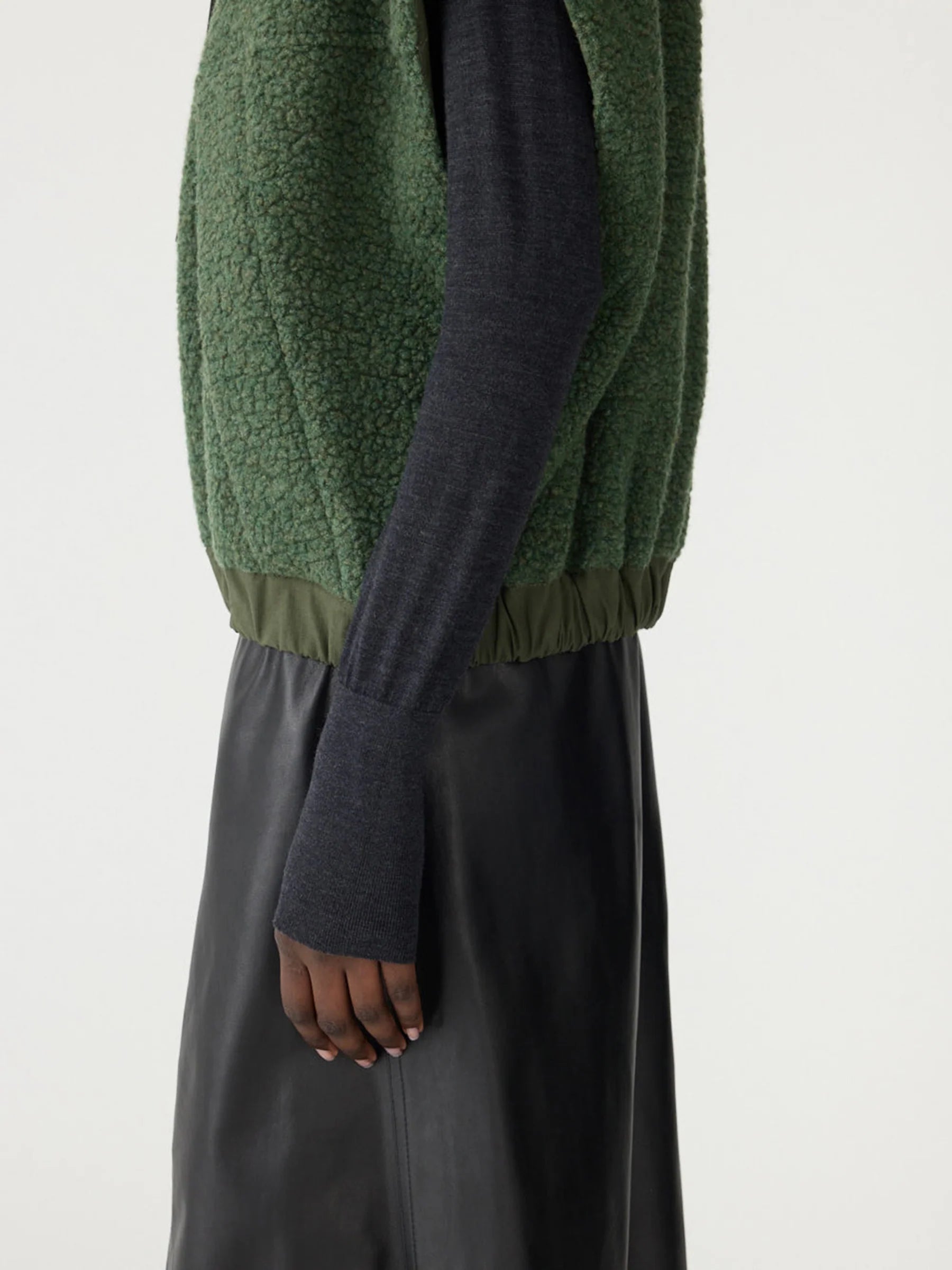 Bassike Textured Wool Popover Vest in Dark Green - close up