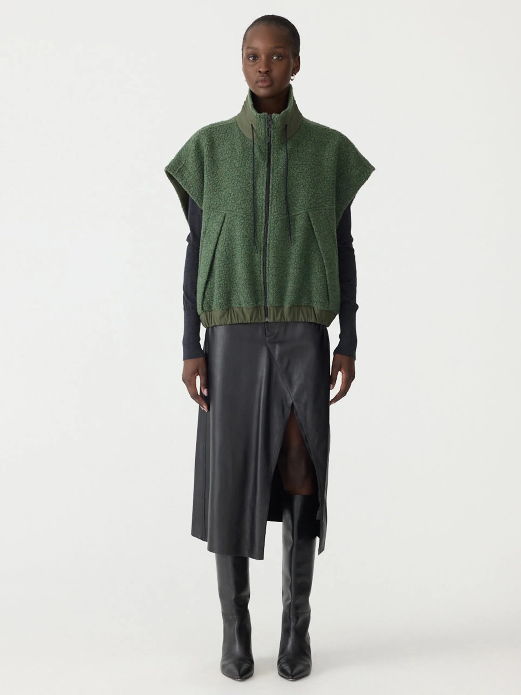 Bassike Textured Wool Popover Vest in Dark Green - side view