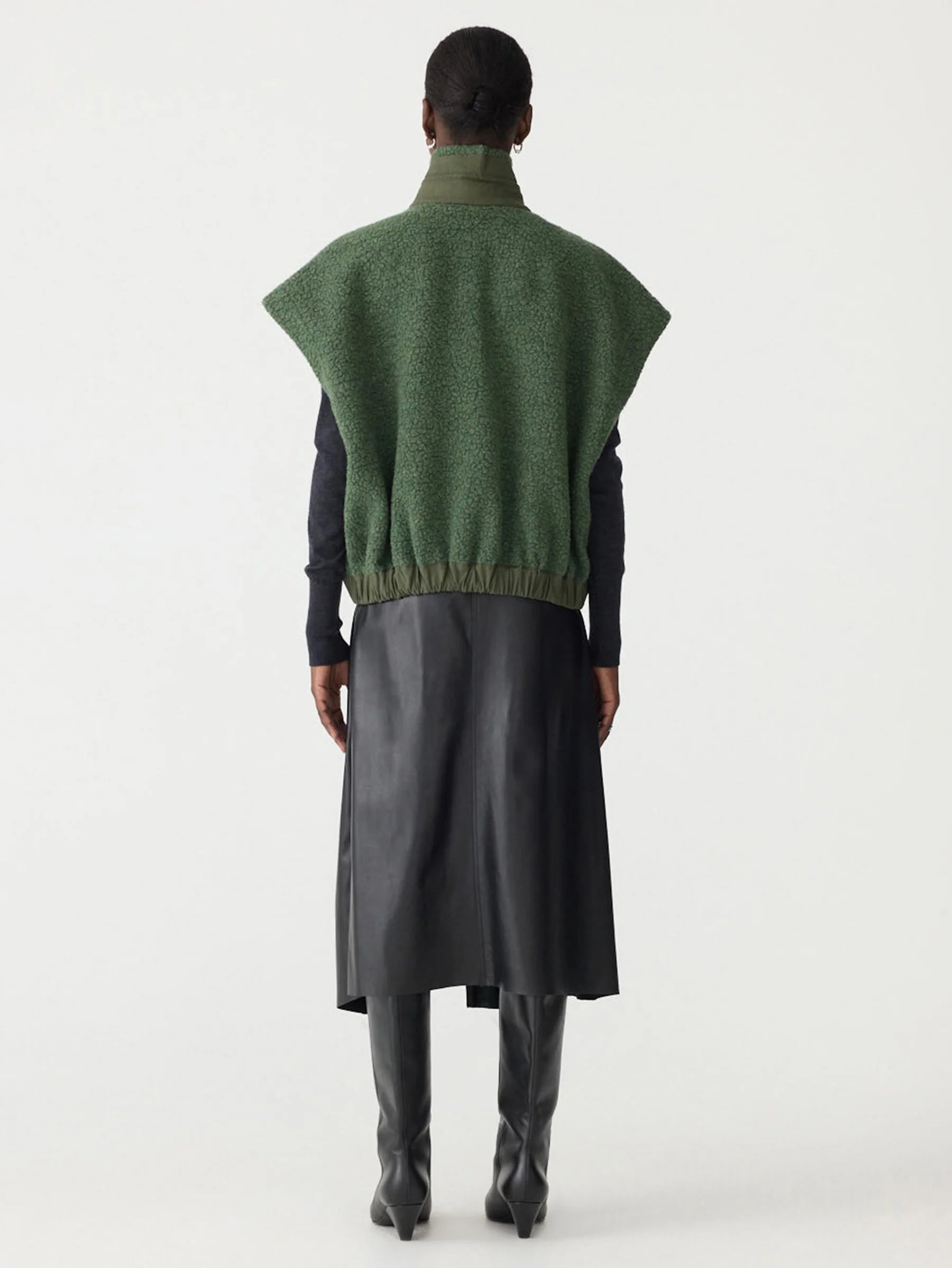 Bassike Textured Wool Popover Vest in Dark Green - detail view
