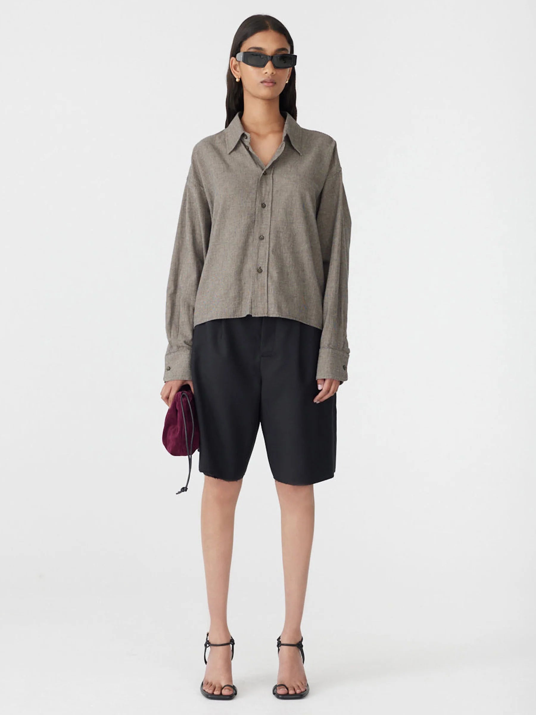 Bassike Mini Houndstooth Crop Shirt in Black and Natural