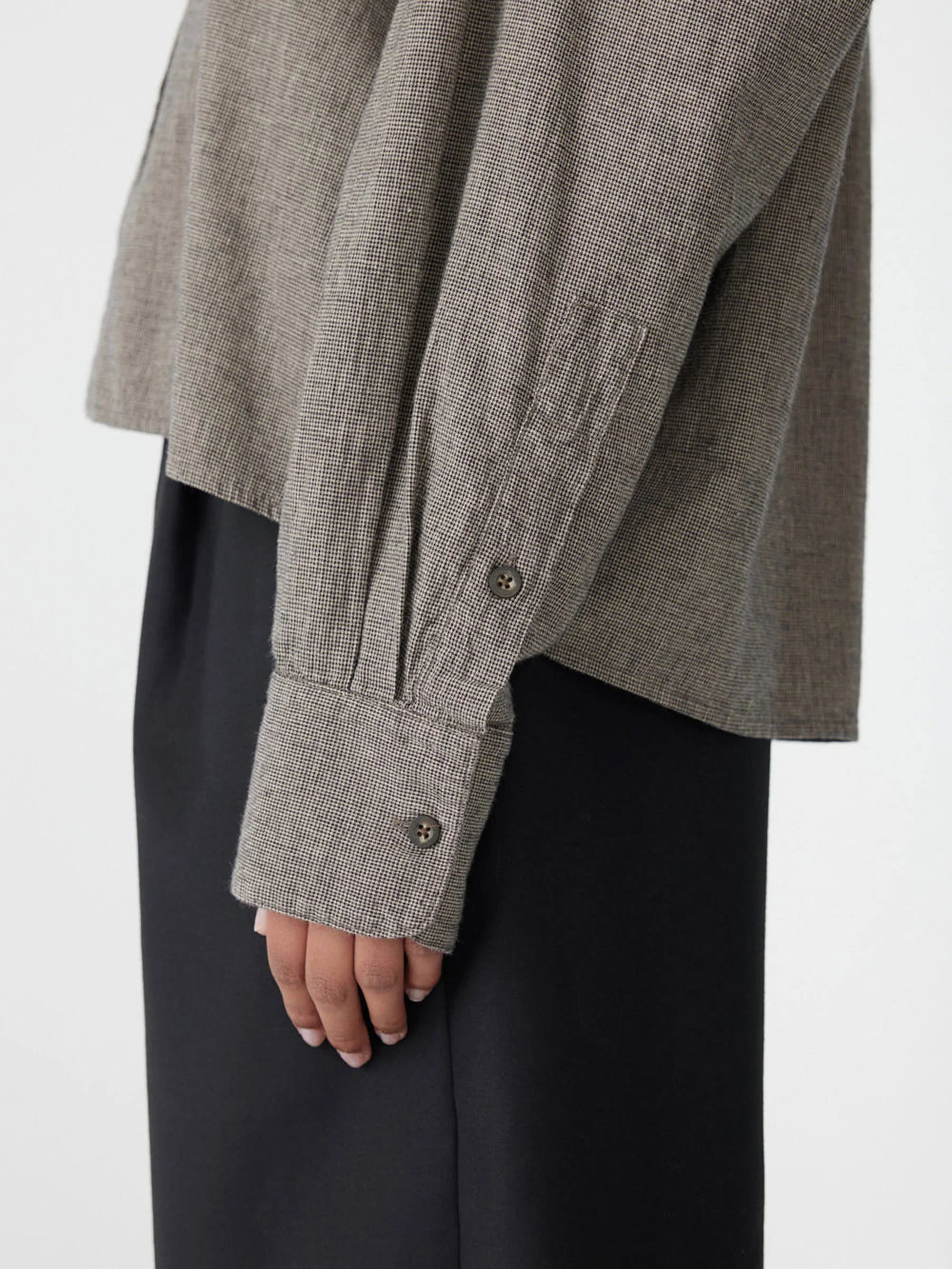 Bassike Mini Houndstooth Crop Shirt in Black and Natural