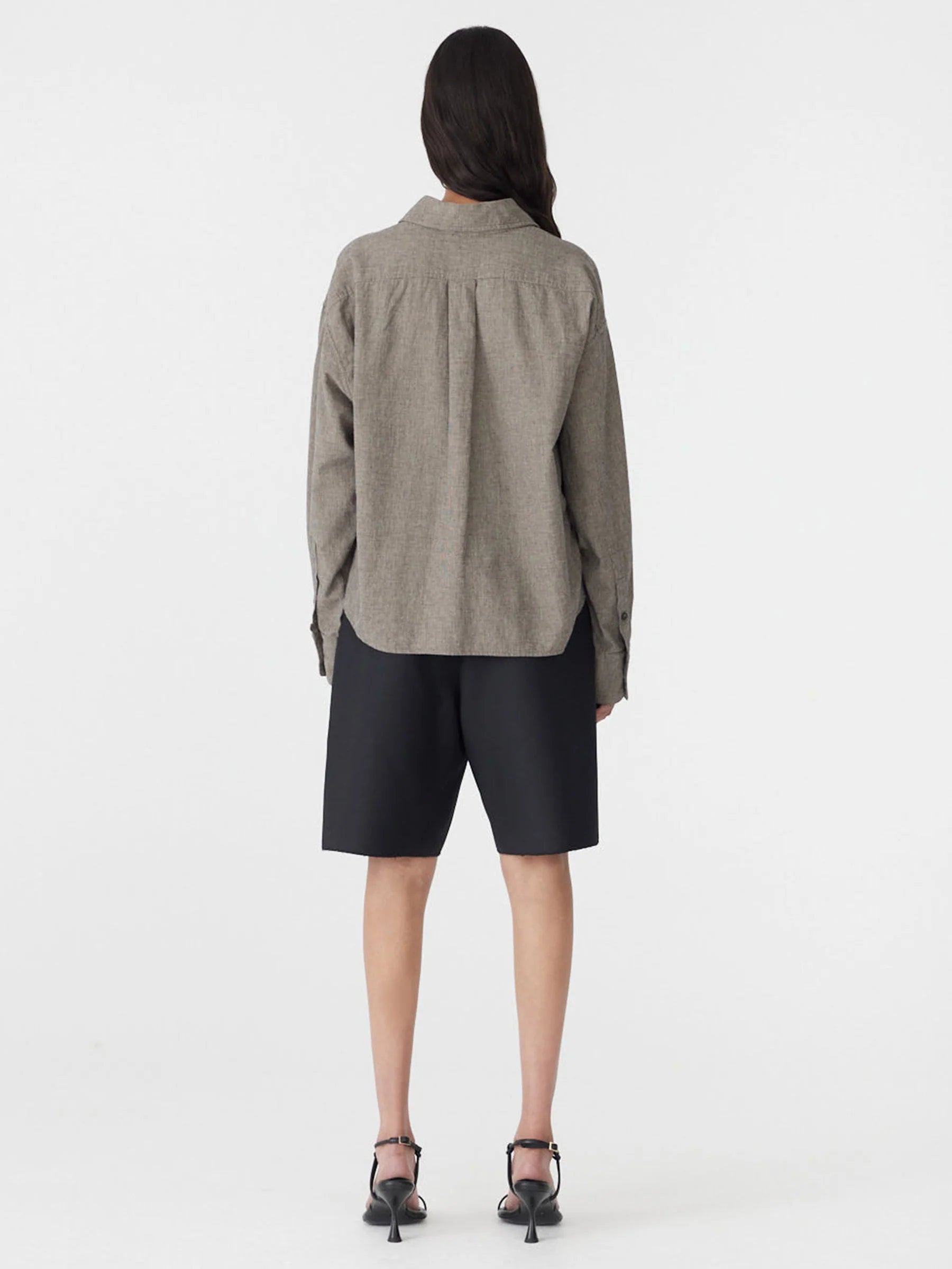 Bassike Mini Houndstooth Crop Shirt in Black and Natural