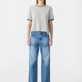 Bassike Layered Neck T-Shirt in Grey Marle and Blue Ink