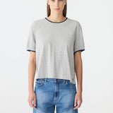Bassike Layered Neck T-Shirt in Grey Marle and Blue Ink