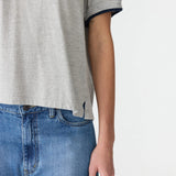 Bassike Layered Neck T-Shirt in Grey Marle and Blue Ink
