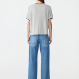 Bassike Layered Neck T-Shirt in Grey Marle and Blue Ink