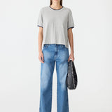 Bassike Layered Neck T-Shirt in Grey Marle and Blue Ink