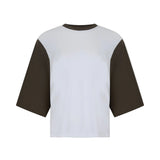 Bassike Contrast Boxy 3/4 Sleeve T-Shirt in White and Ash