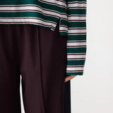 Bassike Stripe Boyfriend Long Sleeve T-Shirt in Dark Forest and Burgundy and White