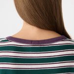 Bassike Stripe Boyfriend Long Sleeve T-Shirt in Dark Forest and Burgundy and White