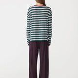 Bassike Stripe Boyfriend Long Sleeve T-Shirt in Dark Forest and Burgundy and White