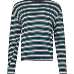 Bassike Stripe Boyfriend Long Sleeve T-Shirt in Dark Forest and Burgundy and White