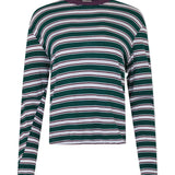Bassike Stripe Boyfriend Long Sleeve T-Shirt in Dark Forest and Burgundy and White