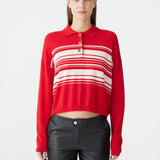 Bassike Stripe Wool Cashmere Polo in Red and Natural