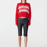 Bassike Stripe Wool Cashmere Polo in Red and Natural