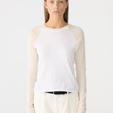 Bassike Panelled Rib Long Sleeve Baby T-Shirt in White and Ecru