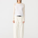 Bassike Panelled Rib Long Sleeve Baby T-Shirt in White and Ecru
