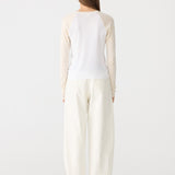 Bassike Panelled Rib Long Sleeve Baby T-Shirt in White and Ecru