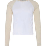 Bassike Panelled Rib Long Sleeve Baby T-Shirt in White and Ecru