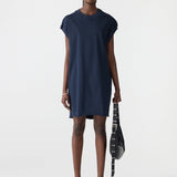 Bassike Sleeve Cut Off Tank Dress in Blue Ink