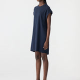 Bassike Sleeve Cut Off Tank Dress in Blue Ink