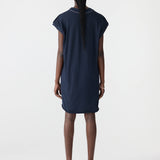 Bassike Sleeve Cut Off Tank Dress in Blue Ink