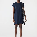 Bassike Sleeve Cut Off Tank Dress in Blue Ink