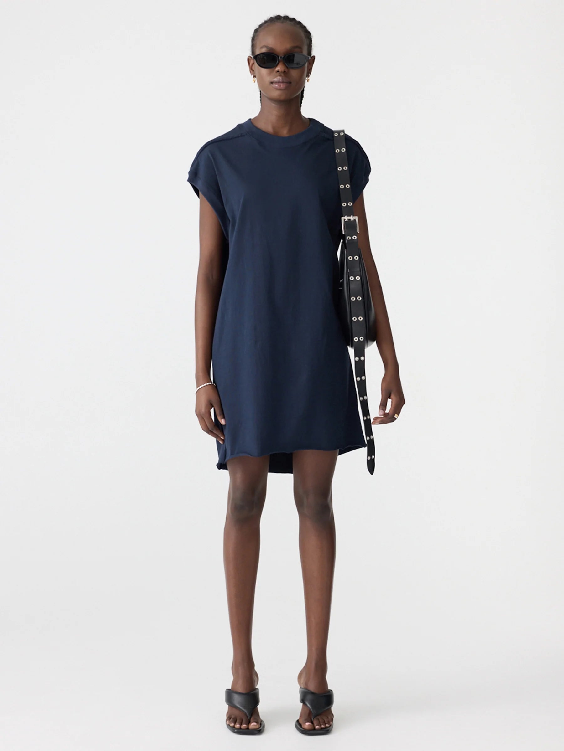 Bassike | Sleeve Cut Off Tank Dress in Blue Ink