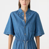 Bassike Organic Denim Jumpsuit in Washed Indigo