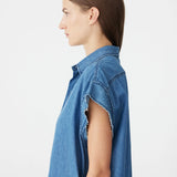Bassike Organic Denim Sleeveless Dress in Washed Indigo