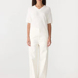 Bassike Combed Cotton V-Neck T-Shirt in Natural