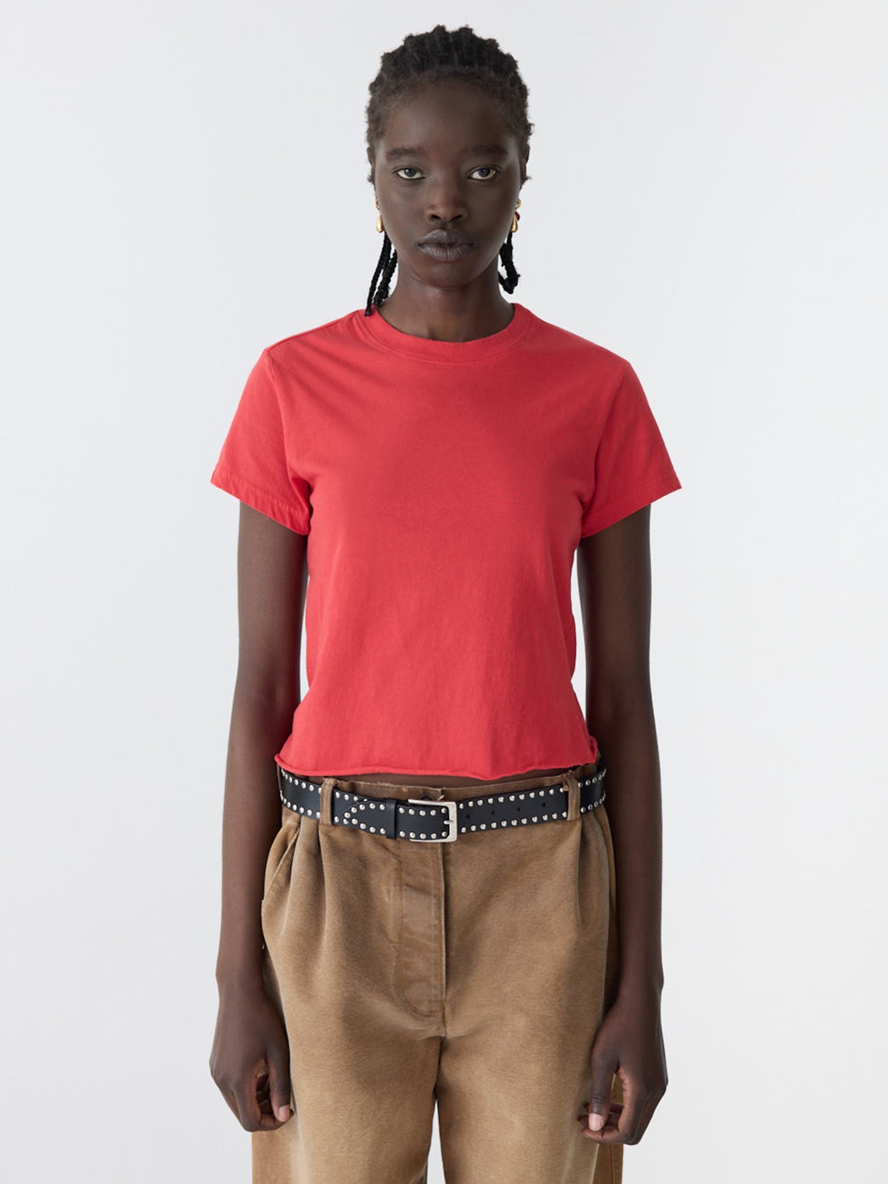 Bassike Raw Edge Baby T-Shirt in Bright Red - side view