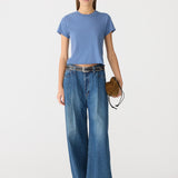 Bassike Raw Edge Baby T-Shirt in Vintage Blue