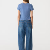 Bassike Raw Edge Baby T-Shirt in Vintage Blue